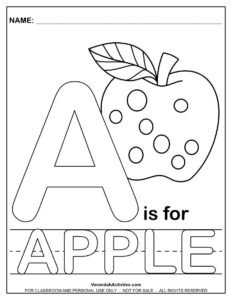 Free printable letter A coloring page – Apple for kids to color