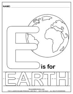 E for Earth Printable Coloring Page