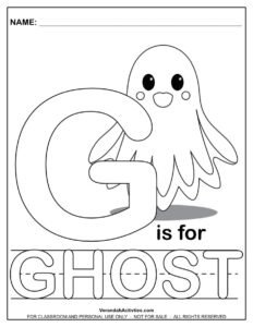 Free printable letter G coloring page – ghost