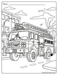 Printable fire truck with ladder coloring page – free PDF for kids