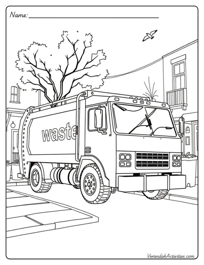 Easy Garbage Truck Coloring Page – Free to Print Simple garbage truck coloring page – printable for preschool kids