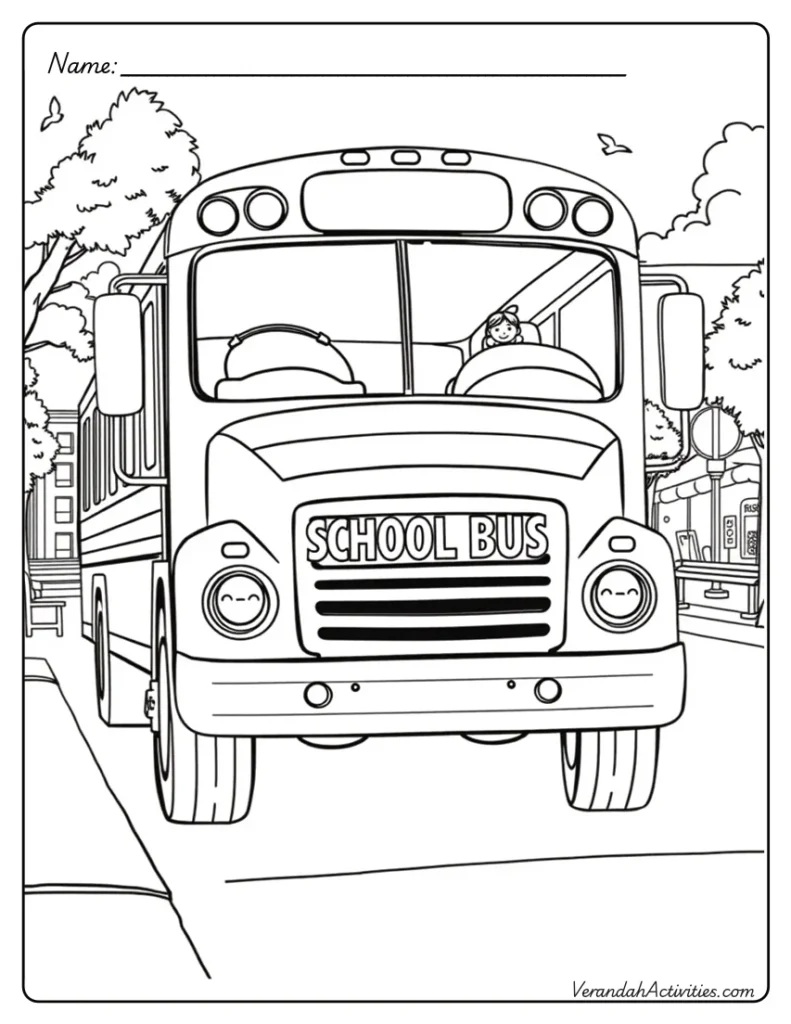School Bus Coloring Page – Free Printable Sheet Printable detailed school bus coloring page with children – free PDF