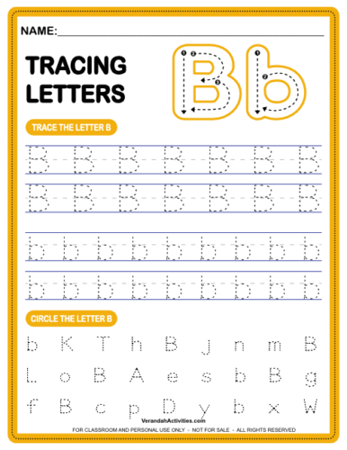 Free printable letter B Tracing Worksheet – Free Printable for Kids with uppercase and lowercase letters and letter recognition activity for kids